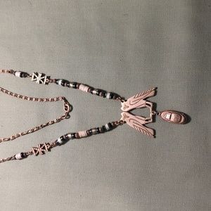 Vintage art deco Egyptian revival gold and bead necklace